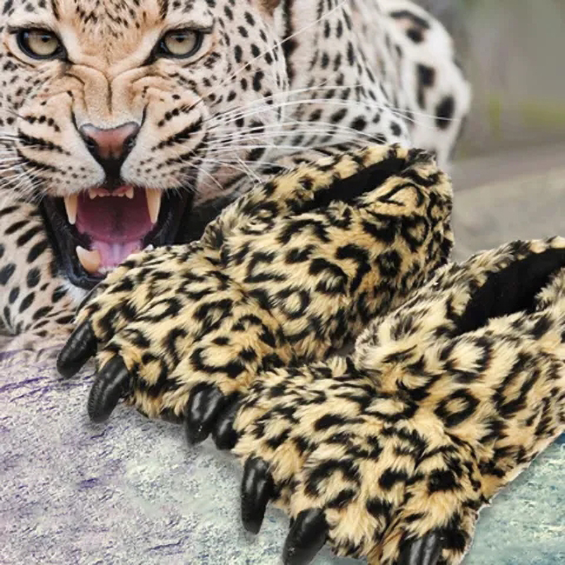 Winter Clothing Material - Designer Leopard Claw Home Slippers Women