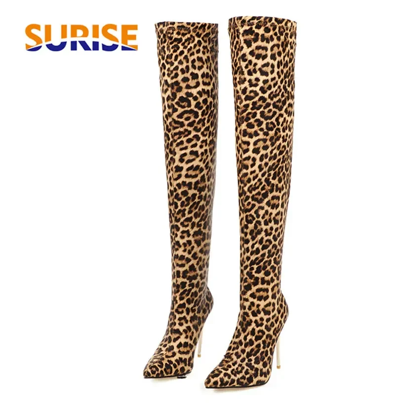 Winter Clothing Material - Plus Size Stretch Leopard Over Knee