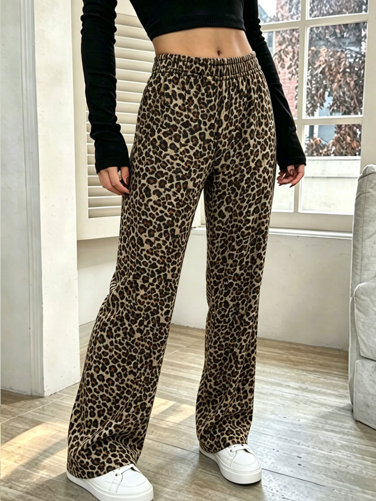 Y2K Womens Leopard Print Wide  – Winter Clothing Offer recenzja i cena