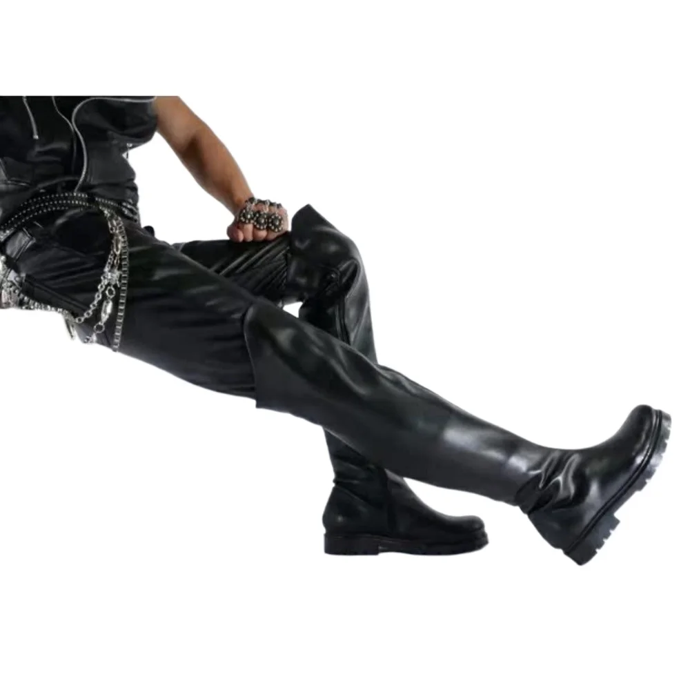 Men's Leather Over-the-Knee Bo – Winter Clothing Material recenzja i cena