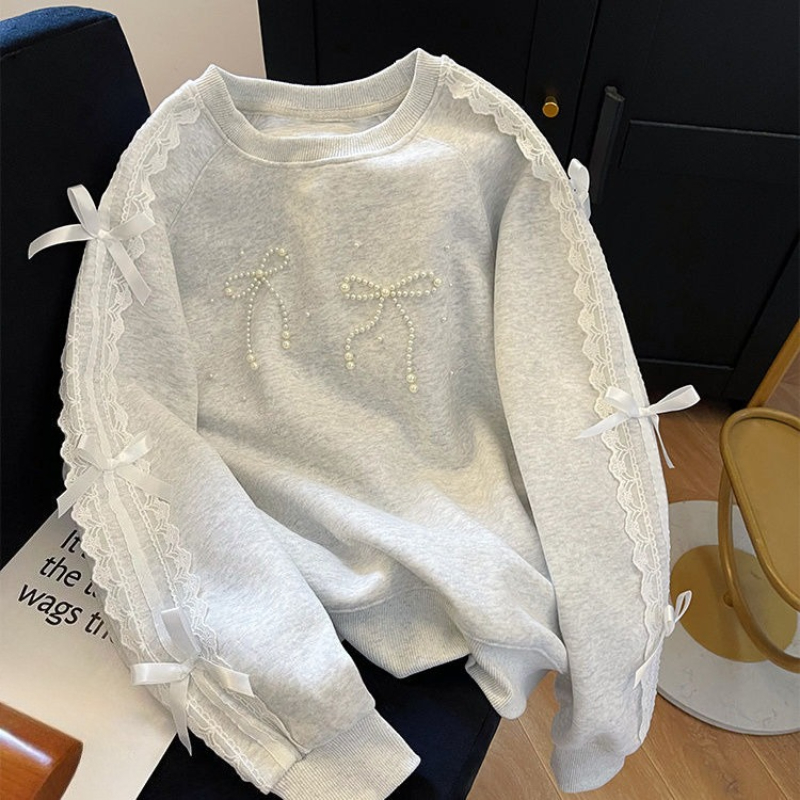 Round Neck Pearl Women's Sweat – Winter Clothing Essentials For Women recenzja i cena