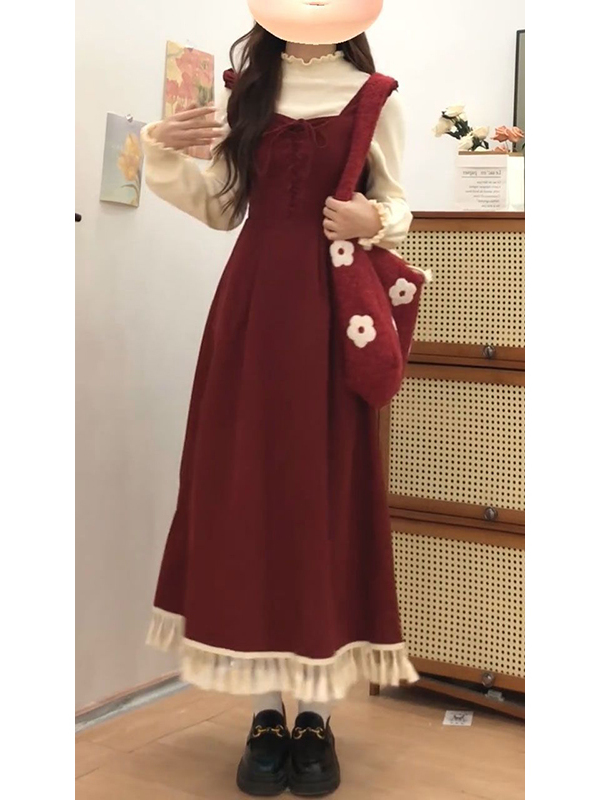 Elegant Red Tassel Vest Dress  – Winter Clothing Layers recenzja i cena