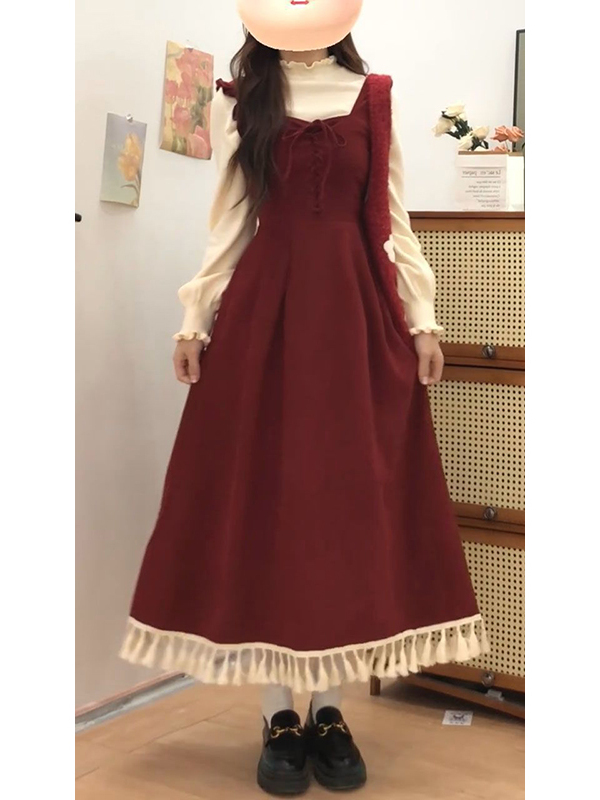 Elegant Red Tassel Vest Dress  – Winter Clothing Layers recenzja i cena